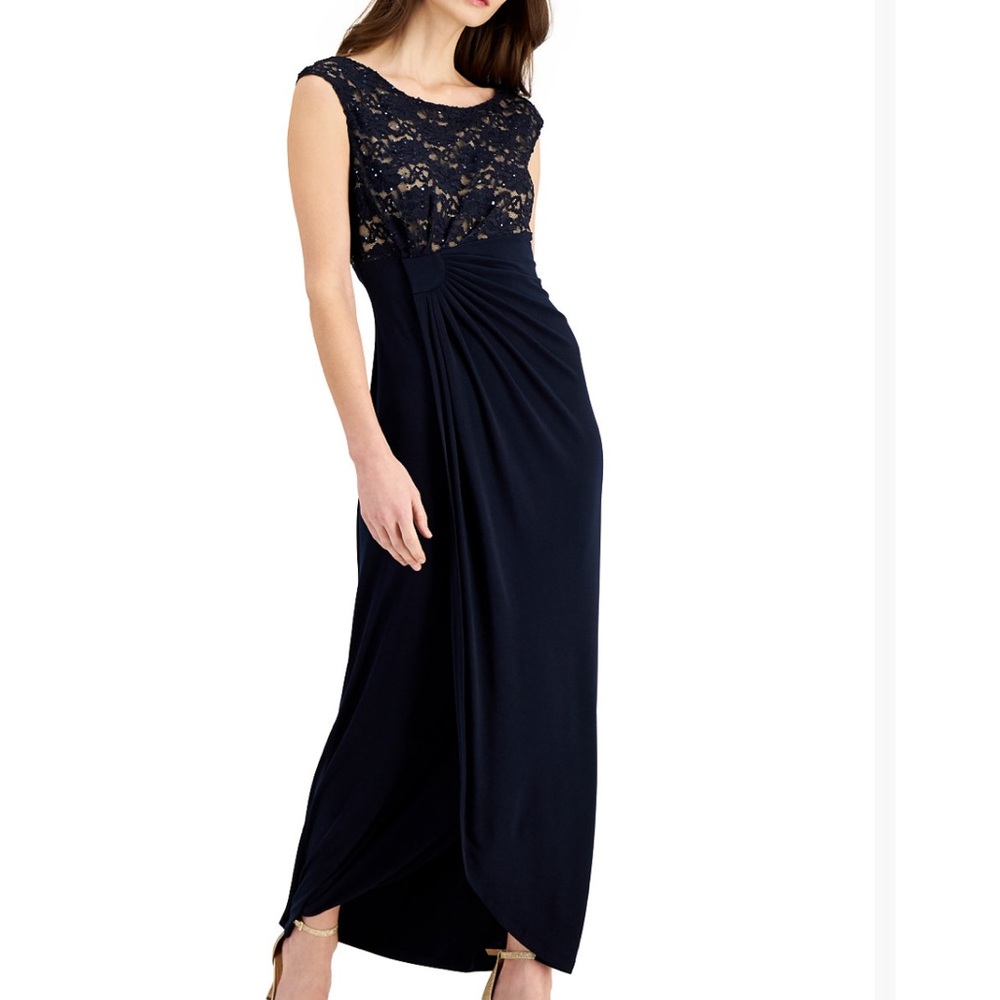 Connected Apparel Navy Lace Maxi Dress